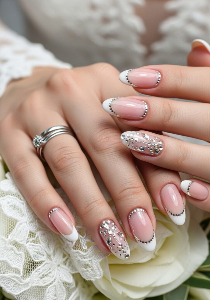 10. Crystal Accent Bridal Nails
