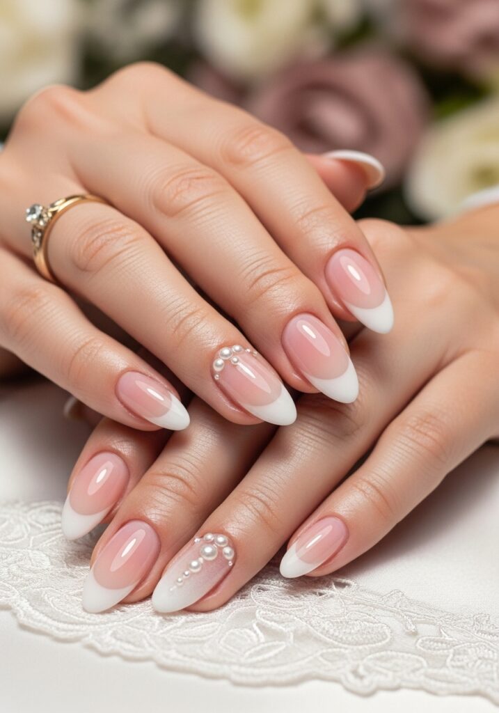 11. Baby Boomer Bridal Nails
