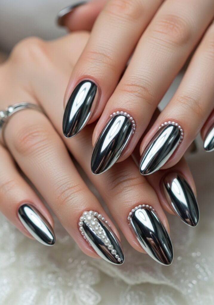 12. Chrome Glazed Bridal Nails