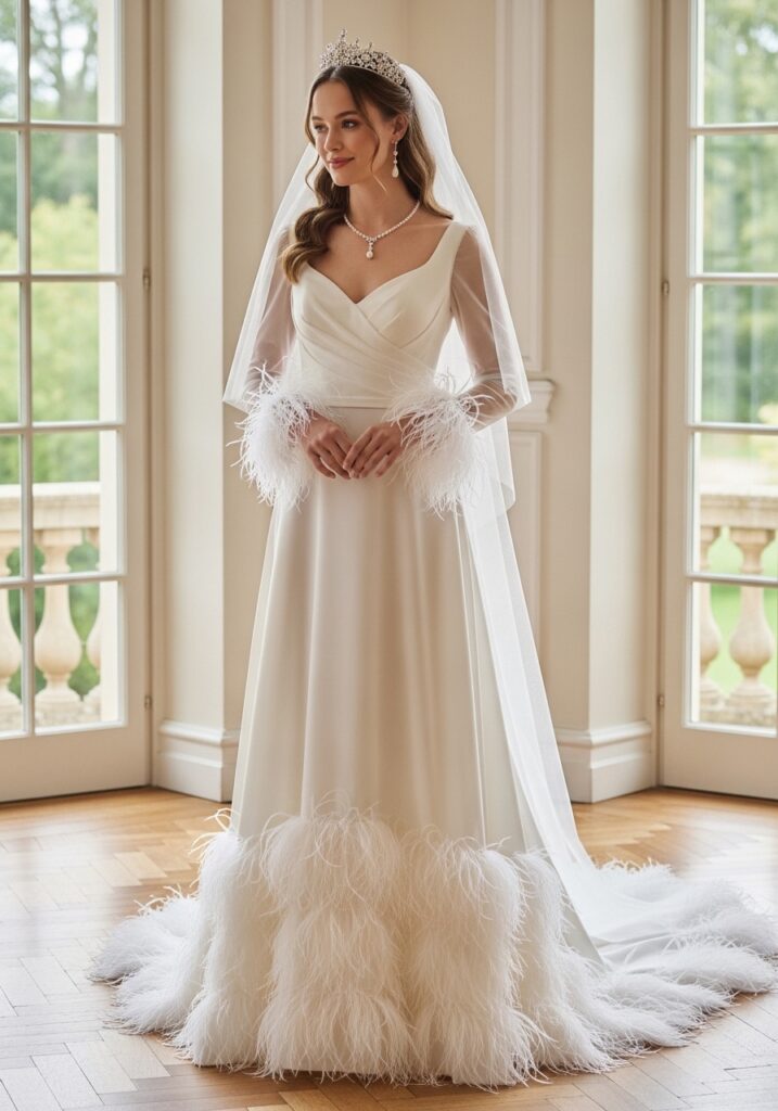 12. Feather Trim Bridal Gowns