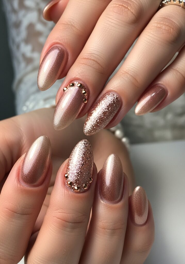 13. Rose Gold Wedding Nails