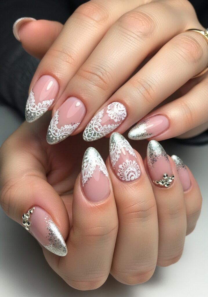 14. Almond Shape Bridal Nails