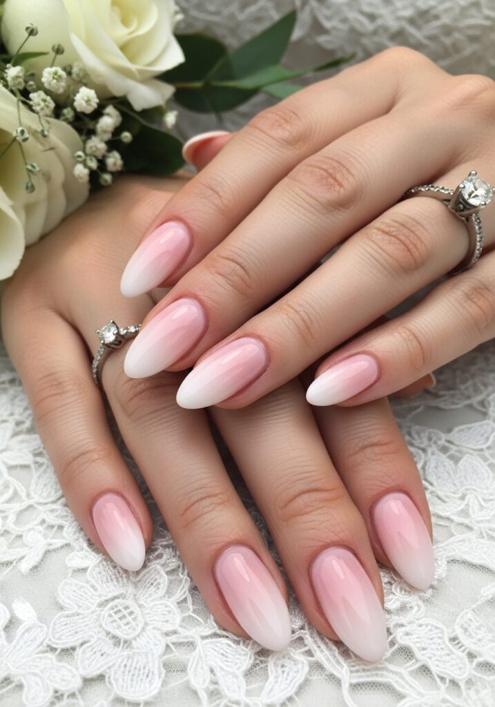22. Blush Ombre Bridal Nails
