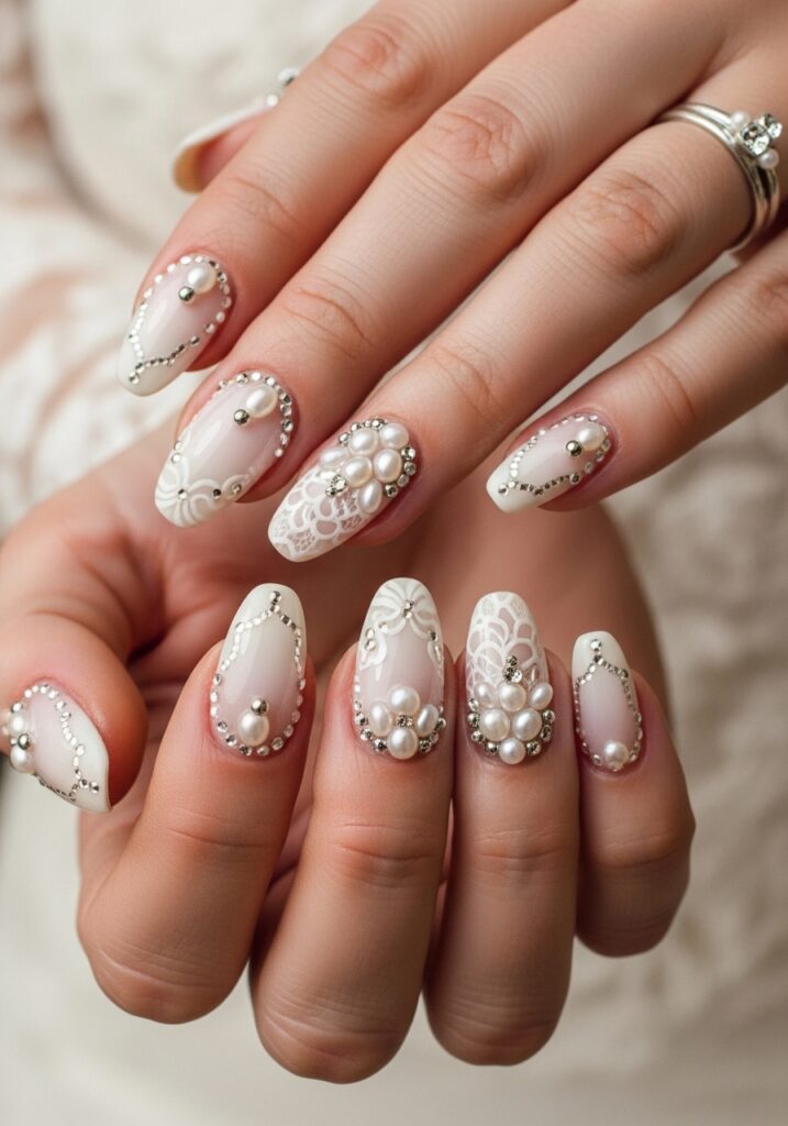23. Vintage Pearl Bridal Nails