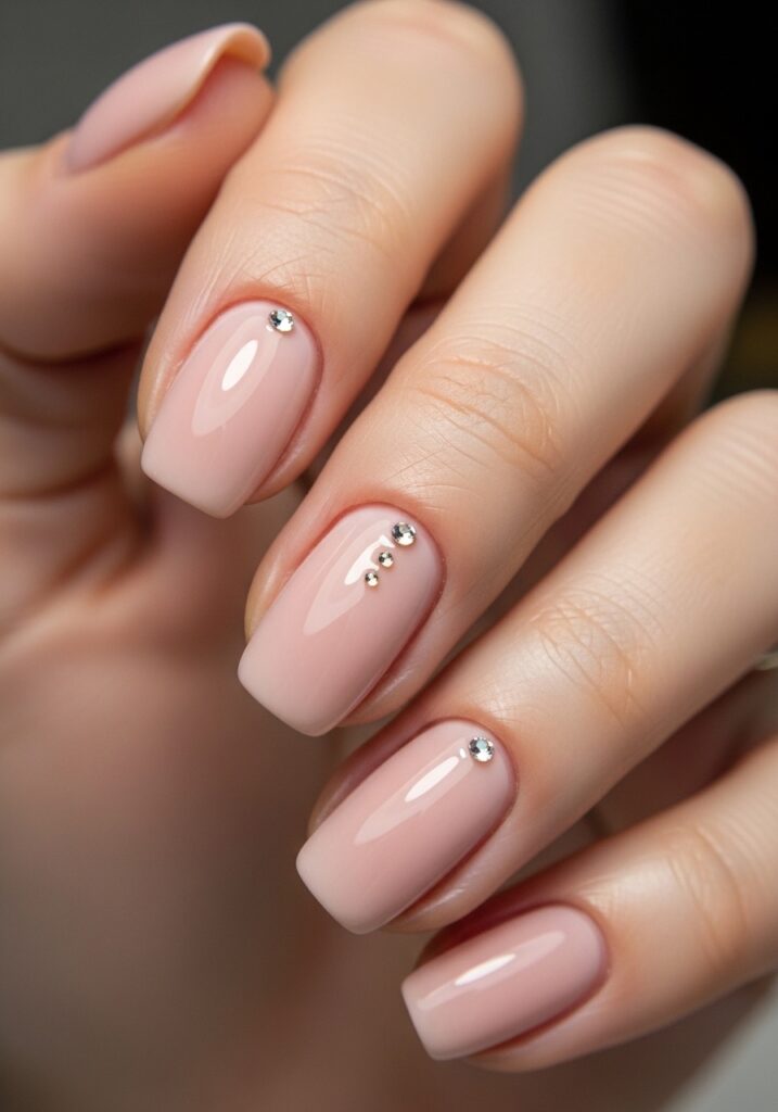 24. Minimal Crystal Accent Nails