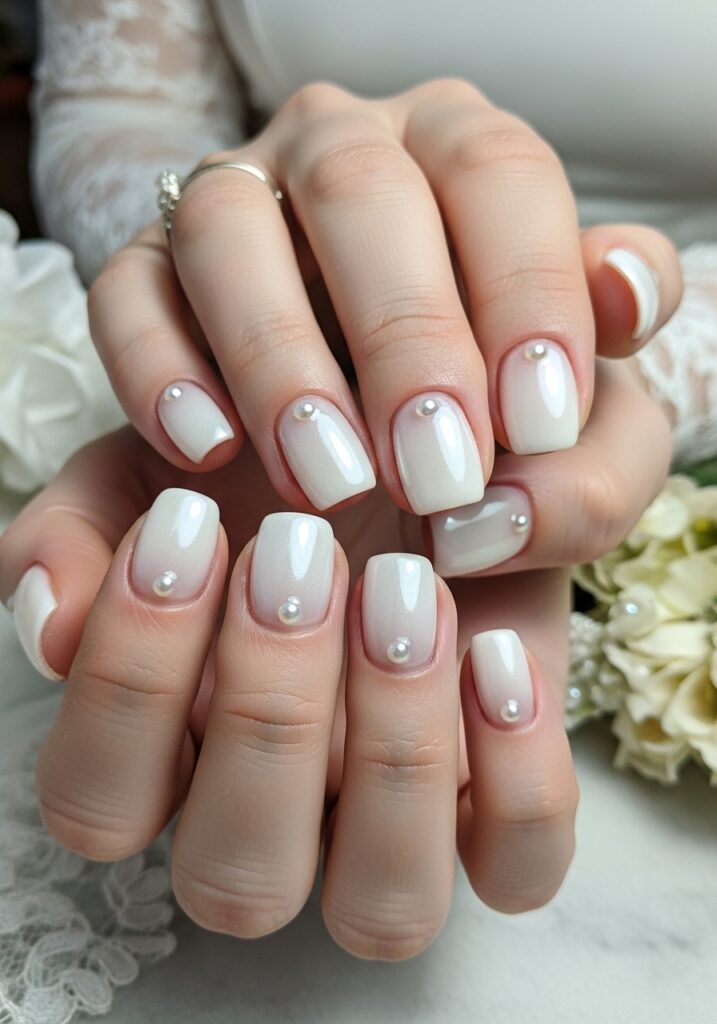 4. Pearl Accent Bridal Nails