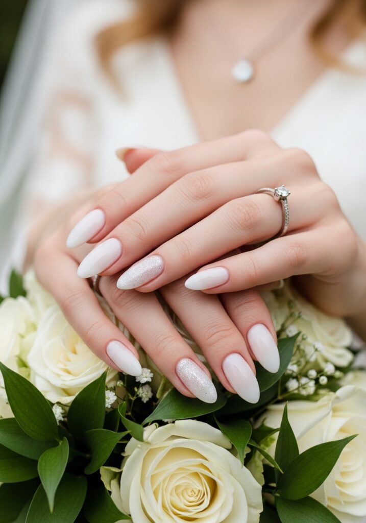 7. Milky White Bridal Nails
