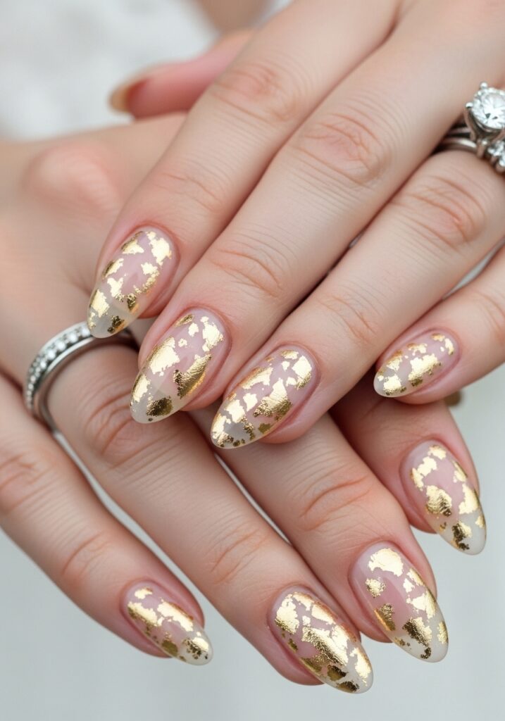 8. Gold Foil Bridal Nails