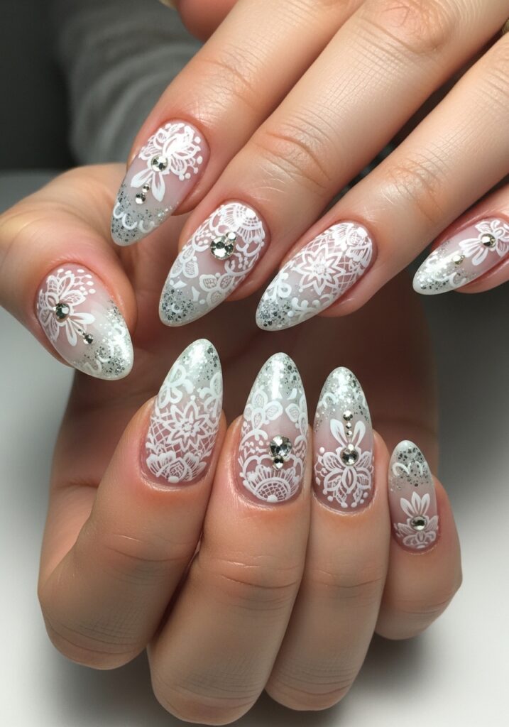 9. Lace Inspired Wedding Nails