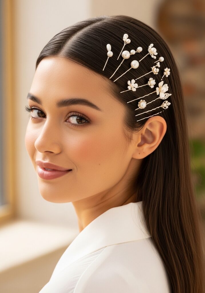 Straight Hair with Hair Pins