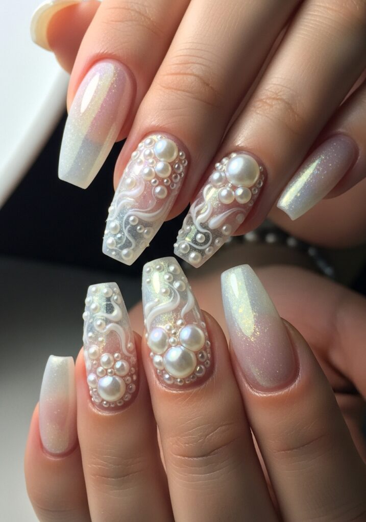 3D Pearl Acrylic Nails