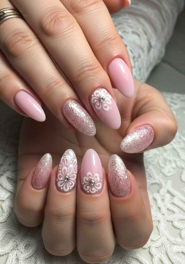 Baby Pink Glitter Nails
