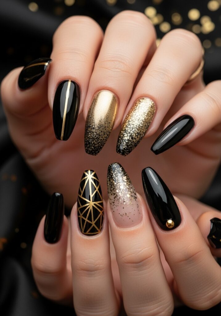 Black & Gold Luxe Nails