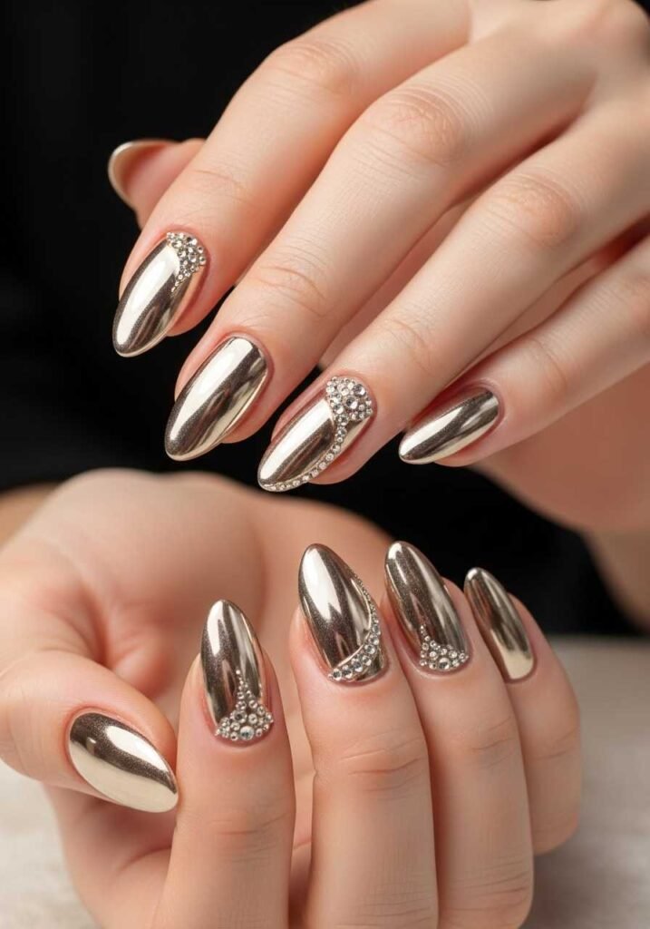 Champagne Chrome Nails