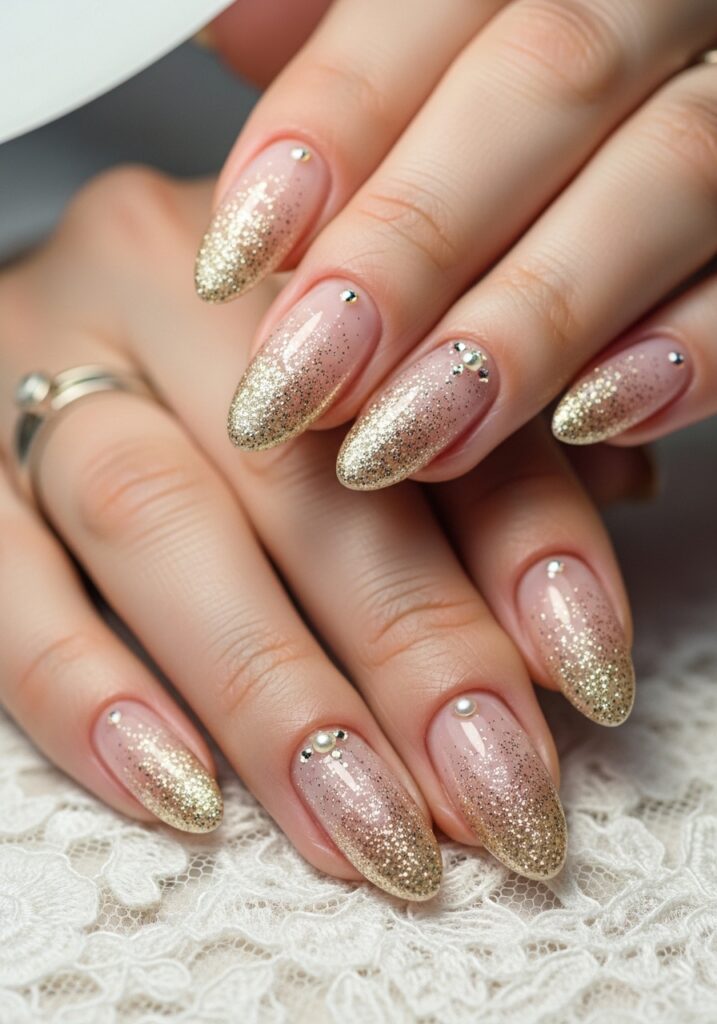 Champagne Glitter Bridal Nails