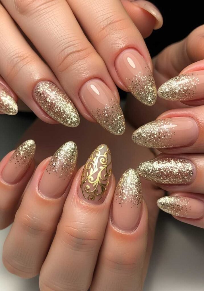 Champagne Glitter Gradient Nails