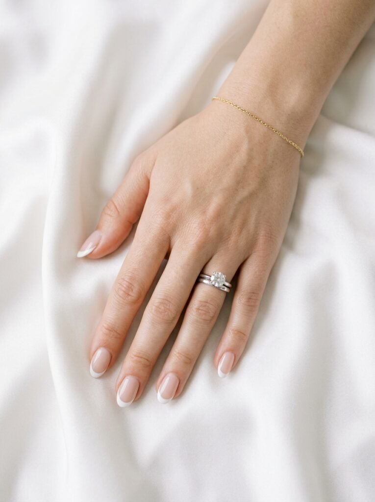 Four classic bridal finishes: French tip, milky white, soft nude, and glass shine