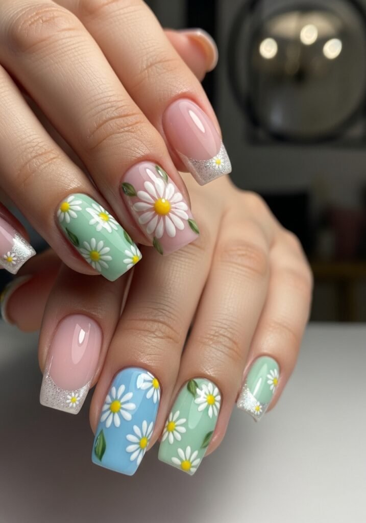 Daisy Floral Nails