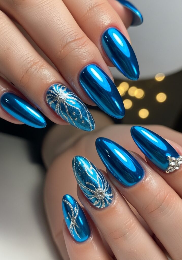 Electric Blue Chrome Nails