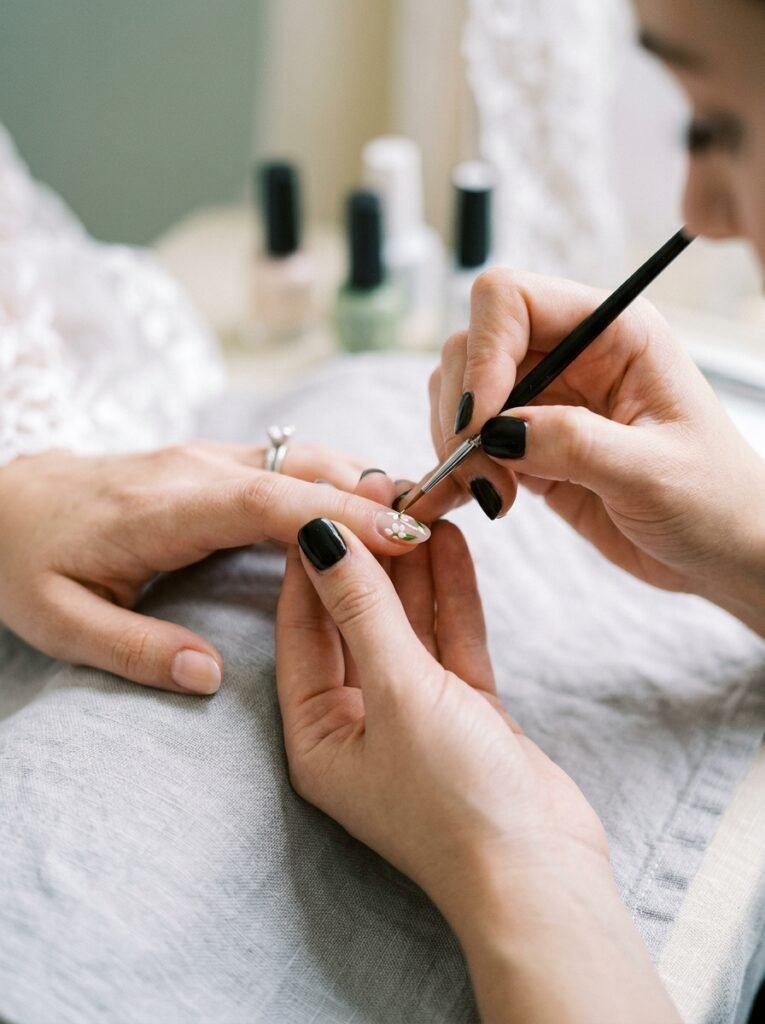 Bridal nail trial with hair and makeup being assessed together