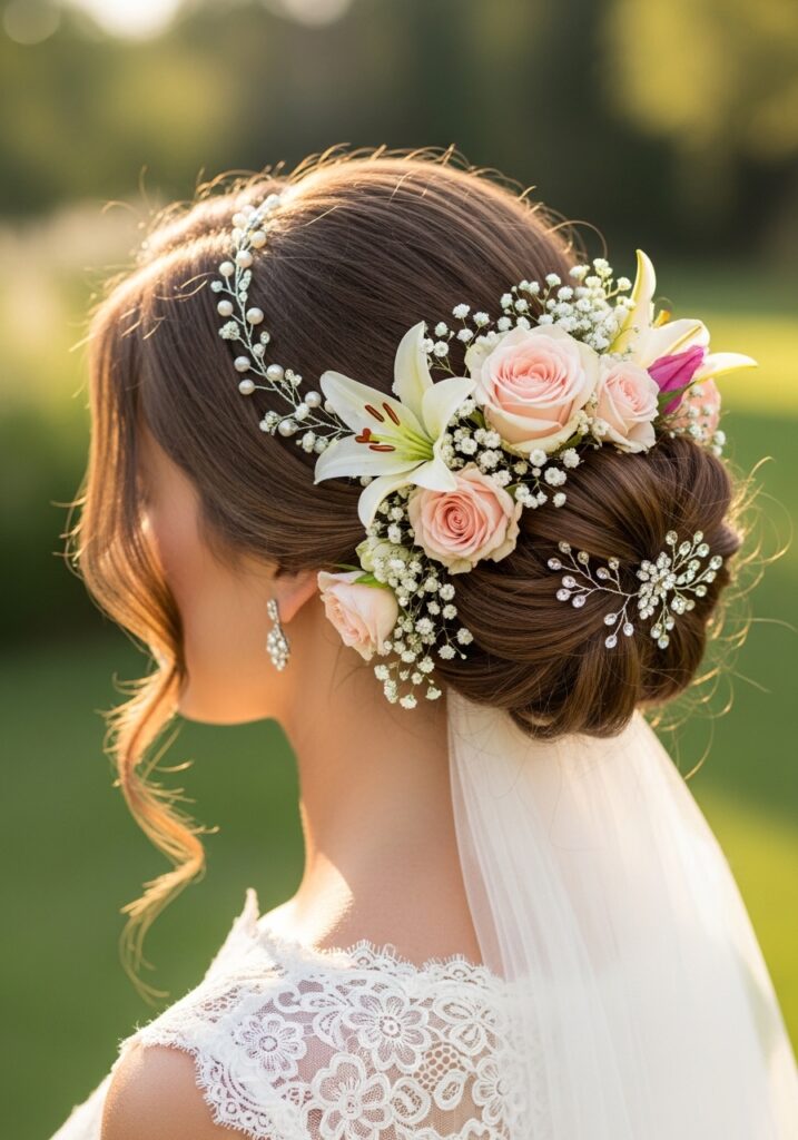 Floral Bun with Accessories