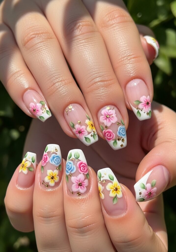 French Tip with Flowers