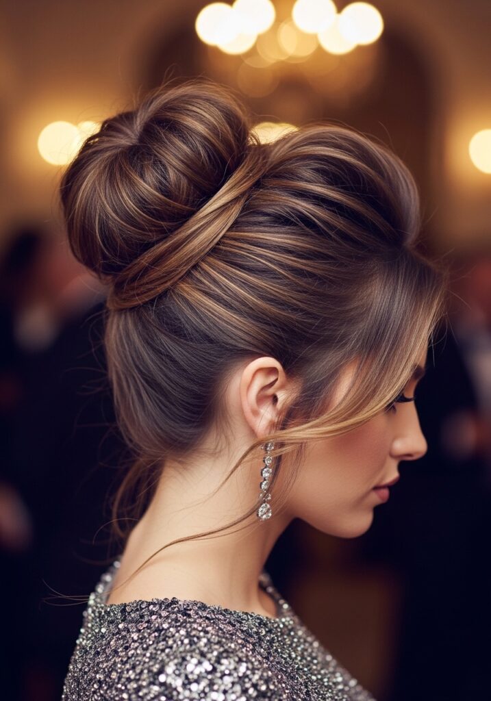Glam Volumized Crown Bun for Red-Carpet Party Look