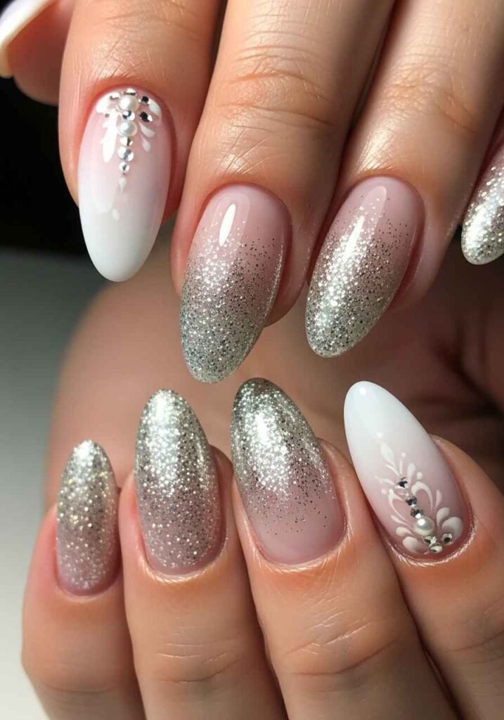 Glitter Gradient Bridal Nails