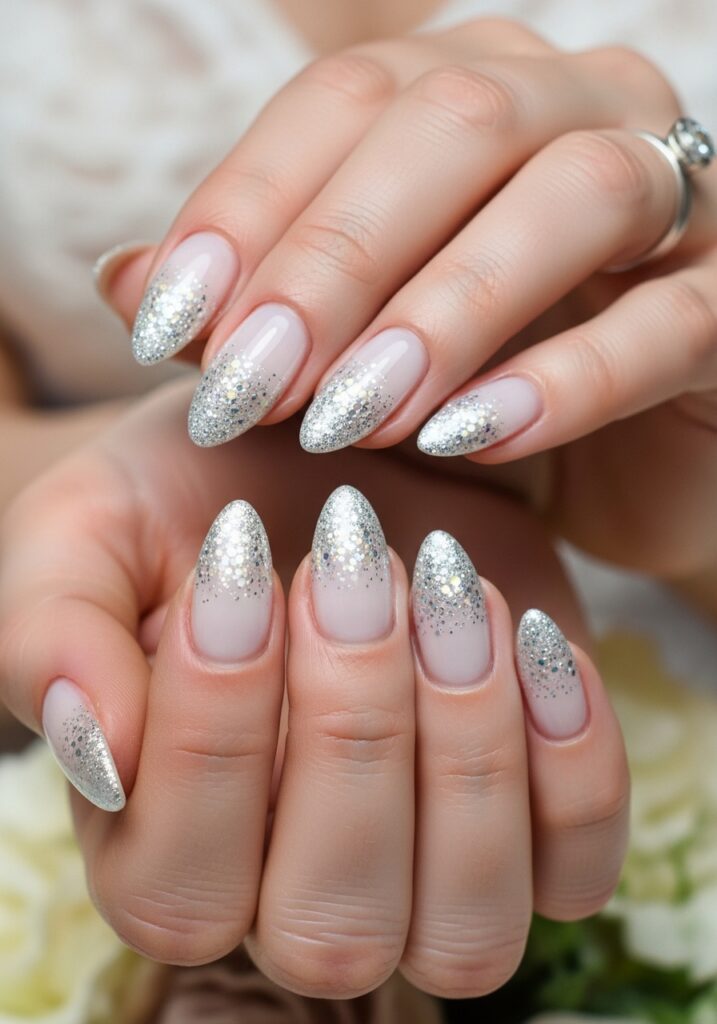 Glitter Gradient Bridal Nails