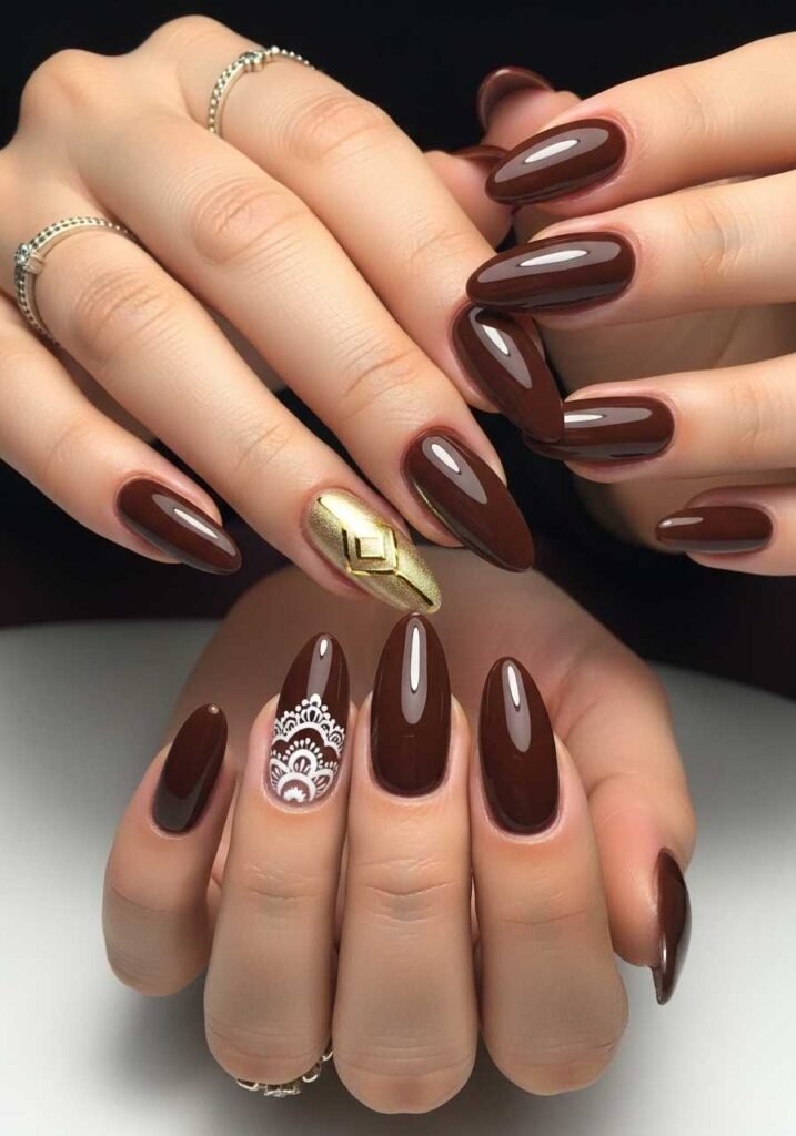 Glossy Chocolate Brown Nails