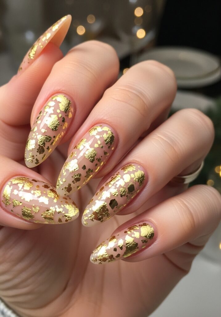 Glossy Nude with Gold Flakes
