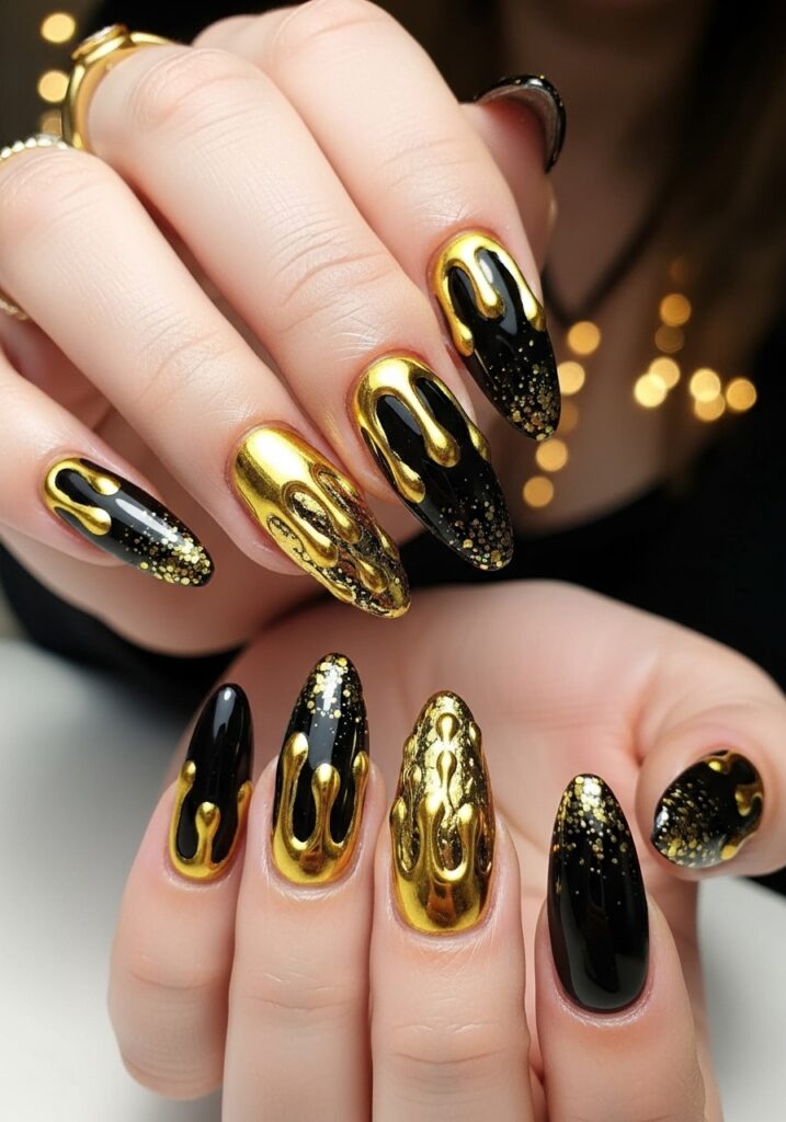 Gold Drip Nails