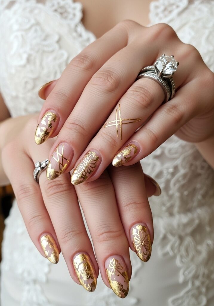 Gold Foil Bridal Nails