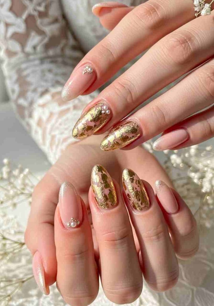 Gold Foil Luxury Bridal Nails