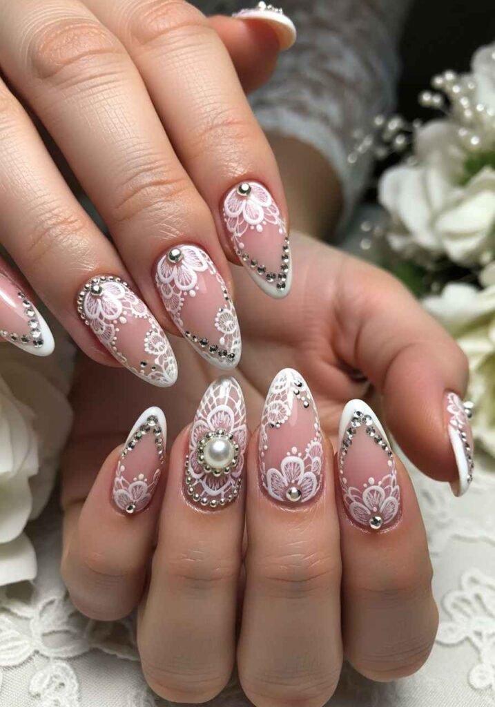 Lace Inspired Bridal Nails