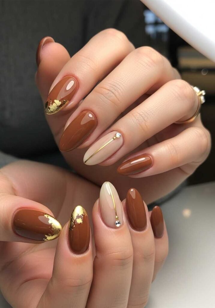 Latte Brown Elegant Nails