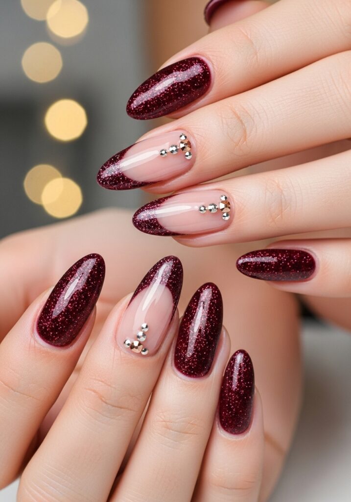 Luxe Burgundy Glitter Nails