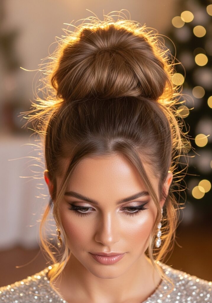 Messy High Bun for Effortless Glam Look