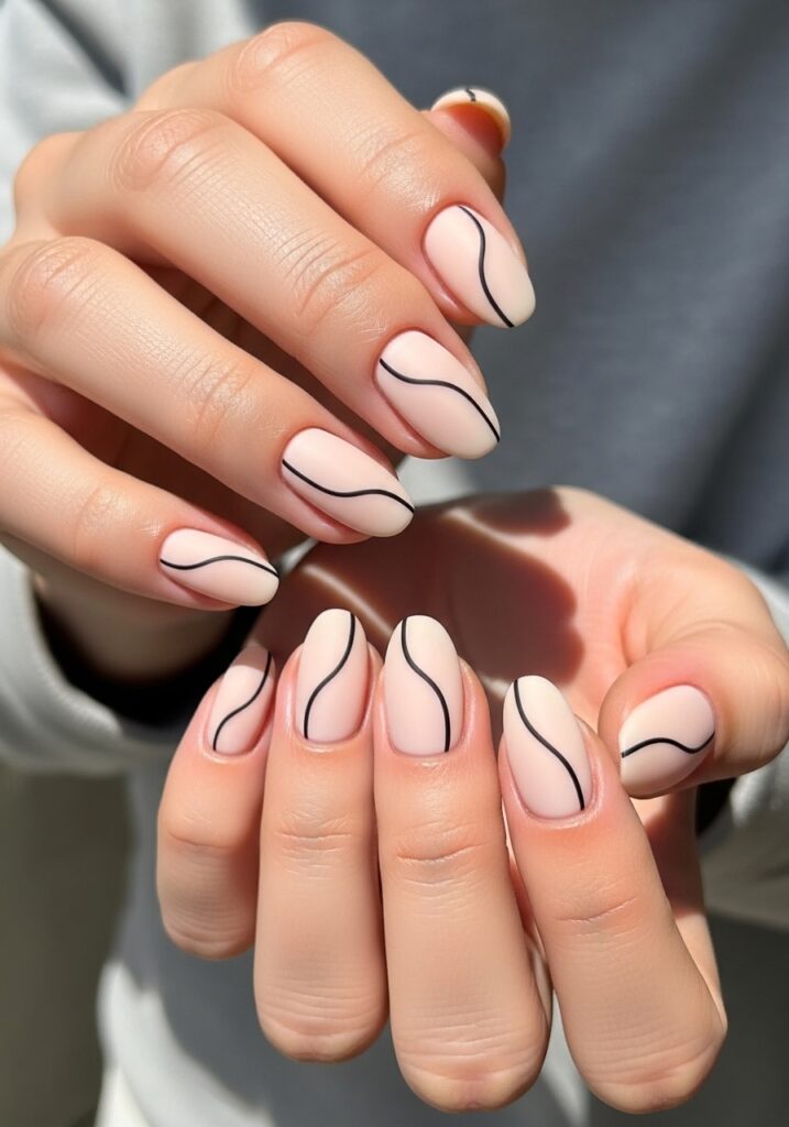 Minimal Black Line Art Nails 