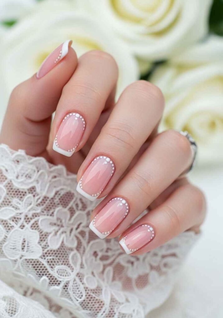 Minimal Dot Bridal Nails