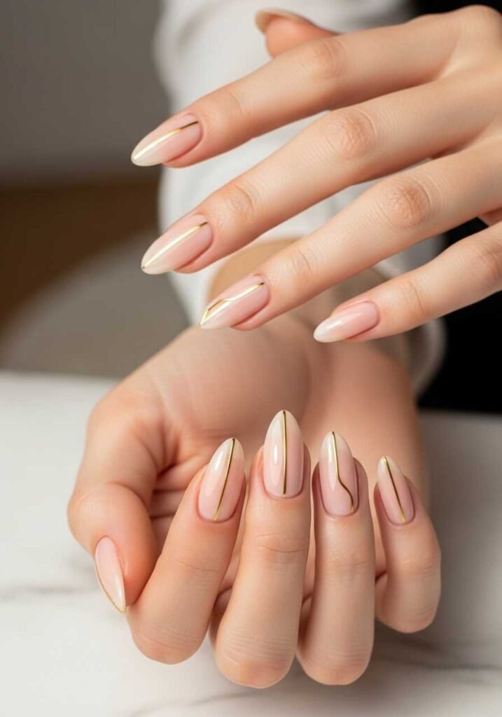 Minimalist Gold Line Nails