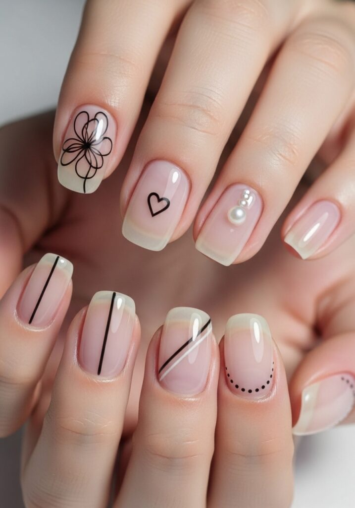 Minimalist Line Art Bridal Nails