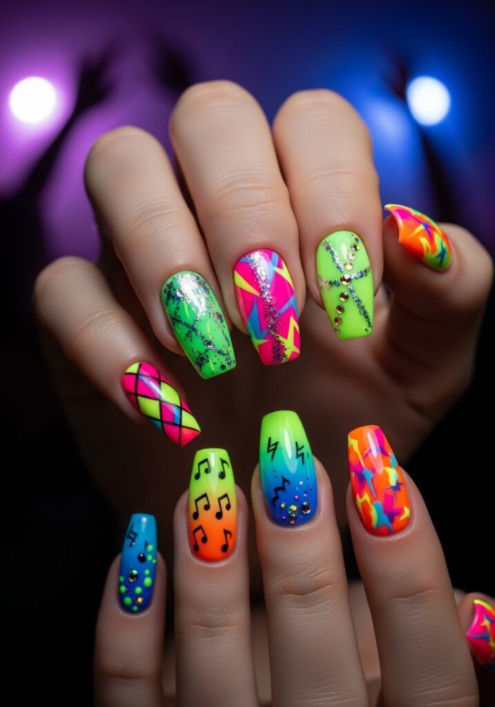 Neon Party Nails