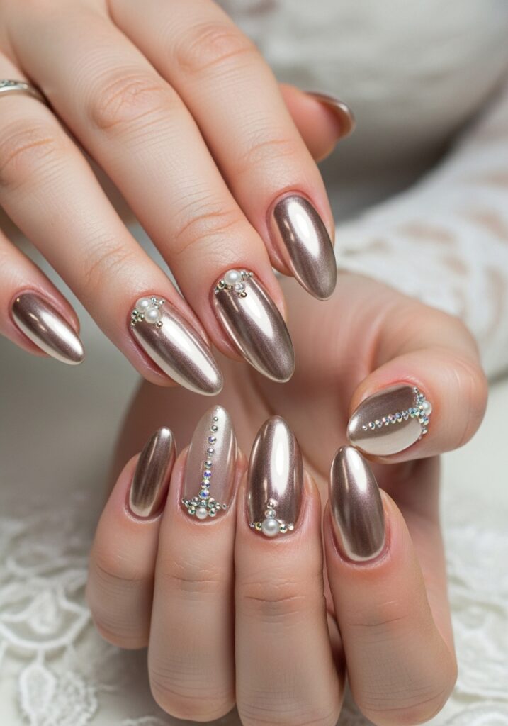 Nude Chrome Bridal Nails