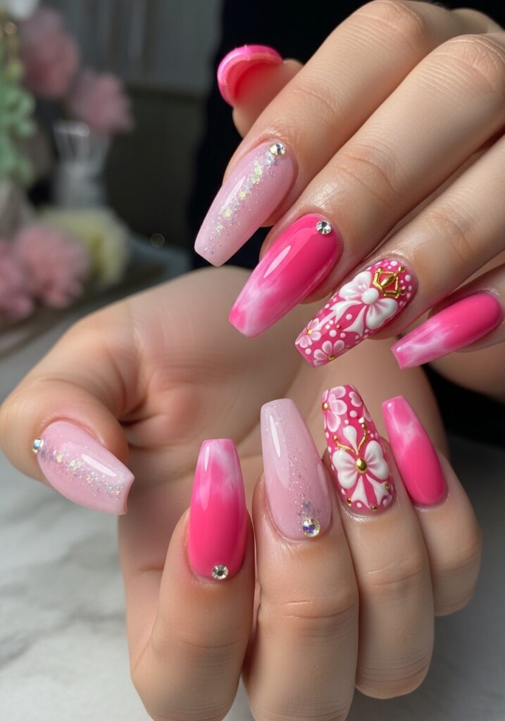 Pink Princess Acrylic Nails