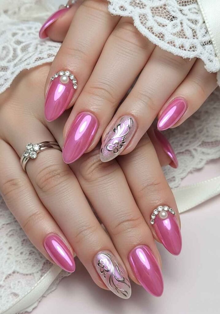 Romantic Pink Chrome Nails