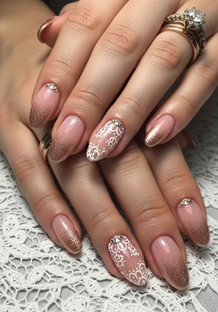 Rose Gold Bridal Nails