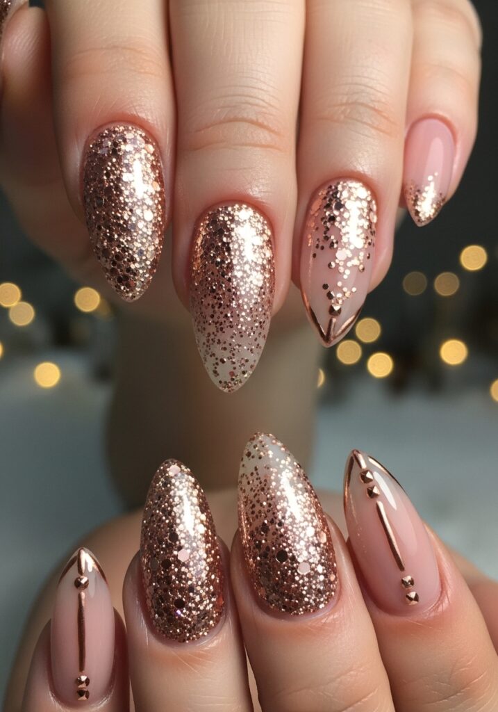 Rose Gold Glitter Glam Nails