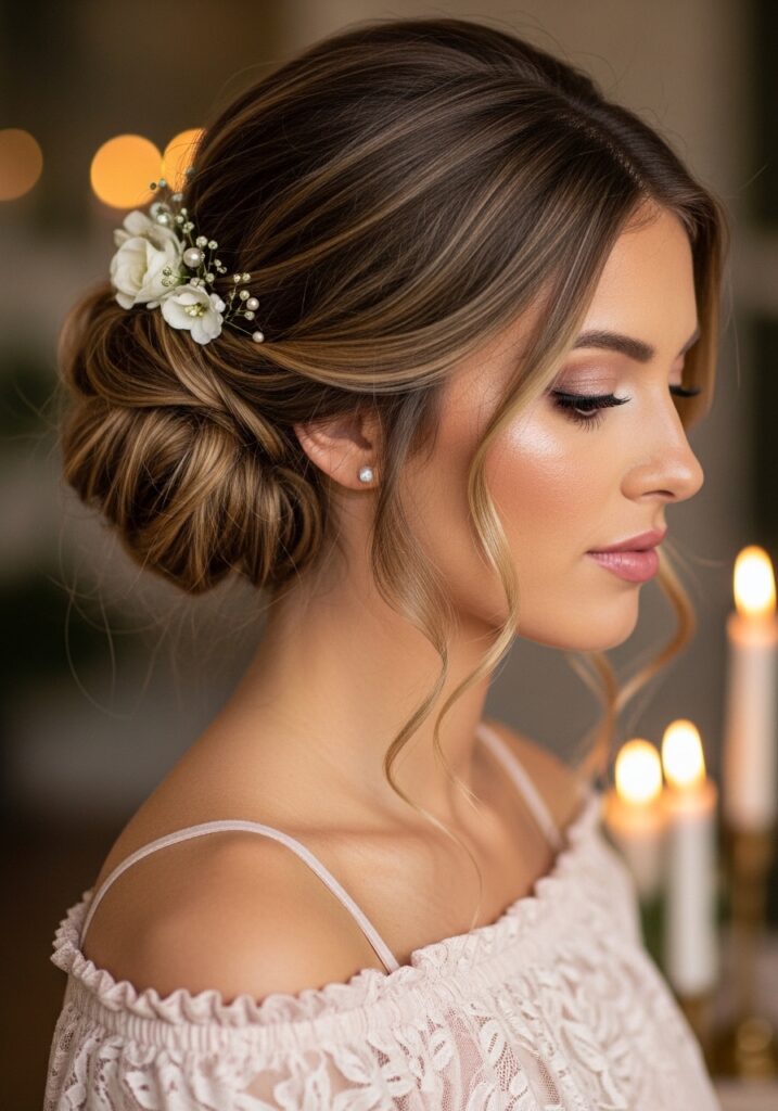 Side Messy Bun for Romantic Look
