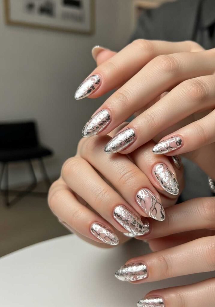 Silver Foil Accent Nails